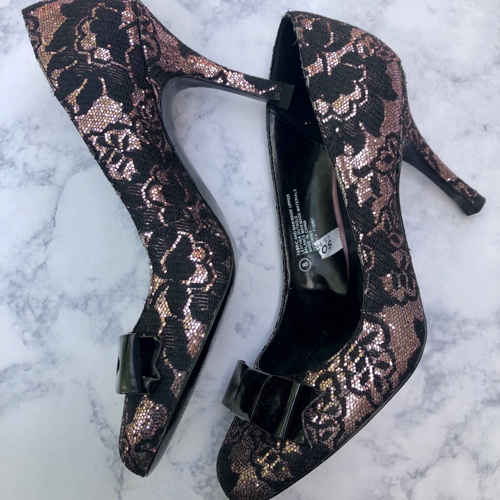 Sequin pink and black women heels